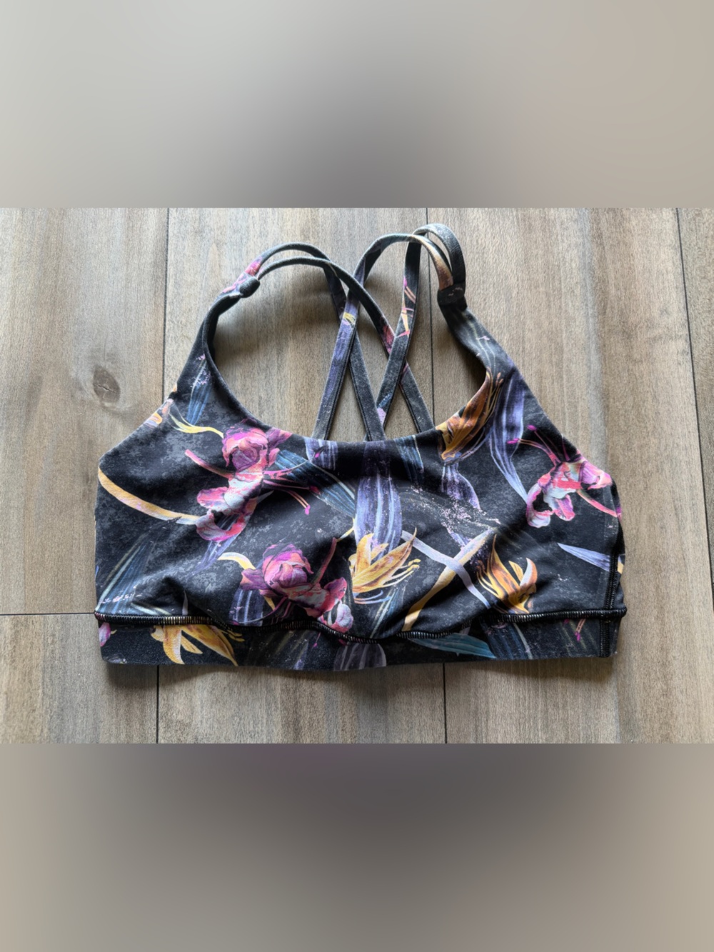 lululemon athletica Floral Crisscross Sports Bra - Black with Pink unpadded